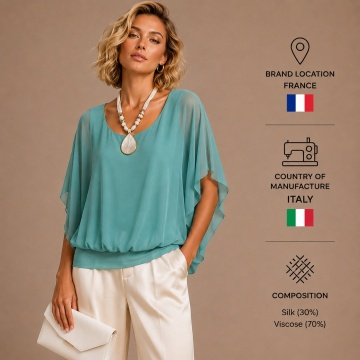 Bluză S-M Elegantă Celadon din Mătase și Vâscoză- RG62498C