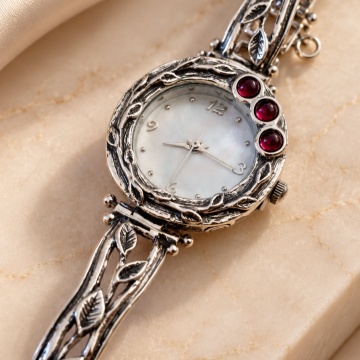 Ceas argint granat W9252