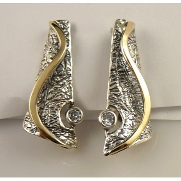 Cercei argint si aur 9 k-30382 zircon - Img 4
