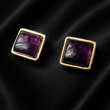 Cercei din argint placat cu aur 14k cu ametist E718