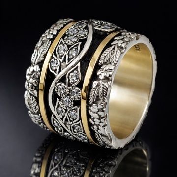 Inel argint 925 și aur 14K – Althéa | Design floral cu zirconii elegante