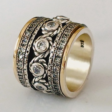 Inel Argint și Aur 14K – Torsade– model torsadat, cu zirconii - Img 1