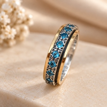 Inel Azura din argint 925 și aur 14K – cu topaz albastru natural
