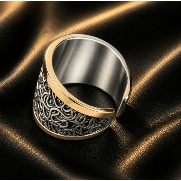 Inel Brocart din argint 925 și aur 14K – model texturat în relief, ușor reglabil 101575 - Img 10