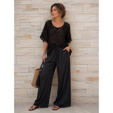 Pantaloni damă Satin Silk & Viscose NEGRU – Made in Italy RG3808 - Img 3