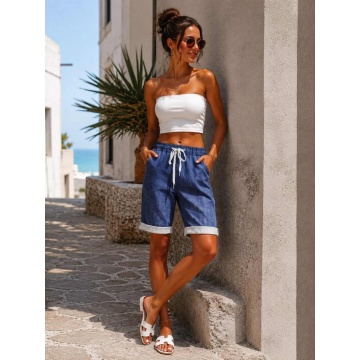 RG-BER2 Bermude damă EU 40–42 (M–L) din bumbac elastic – Efect Denim | Talie elastică | Fabricate în Italia