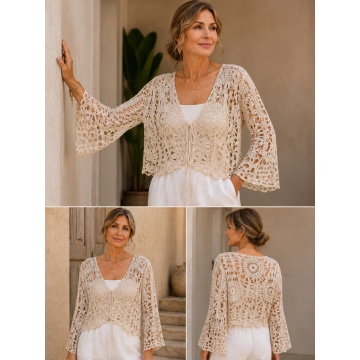 RG104031 – Bolero Boho Soleil din Bumbac Croșetat – Ivory Bumbac 100% - Img 5