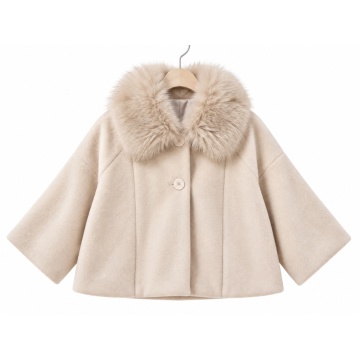 RG1777C Jachetă scurtă (L–2XL) din amestec de lână cu guler din blană pufoasă – Made in Italy - Img 2