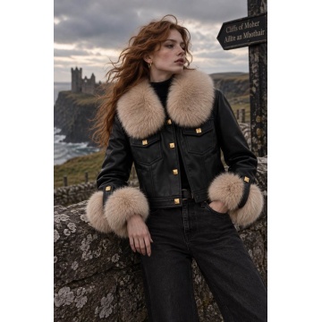 RG202311I–Nume produs Jachetă scurtă Premium Faux Leather & Fur – Noir/Ivory - Img 3