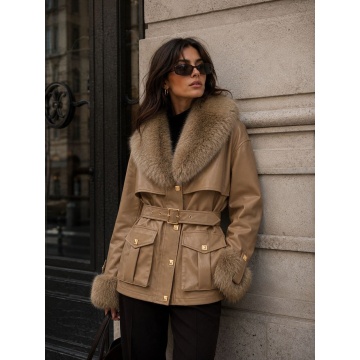 RG202365–Jachetă Premium cu Blană Faux și Curea – Camel - Img 2