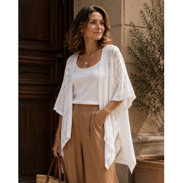 RG22304 – Vestă Cardigan Croșetată din Bumbac 100% – Alb | Made in Italy