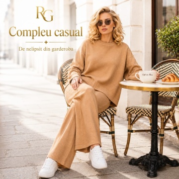 RG2442C Camel Set M–2XL tricotat premium – Pulover oversized & pantaloni largi