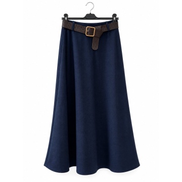 RG250057NA Fustă Navy Midi Evazată Chevron cu Curea Împletită – Made in Italy
