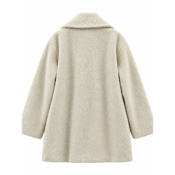 RG3319C Palton CREM Scurt Bouclé Elegance cu Rever Amplu și Căptușeală Leopard – Made in Italy-L–2XL - Img 2