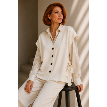 RG3761– Vestă Tricotată Oversize cu Funde Laterale – Ivory - Img 7
