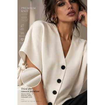 RG3761– Vestă Tricotată Oversize cu Funde Laterale – Ivory - Img 6