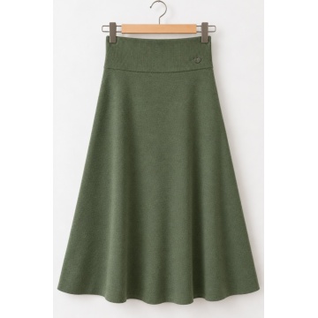 RG5007K–Fustă midi ușor evazată din tricot fin, cu talie elastică – kaki - Img 2