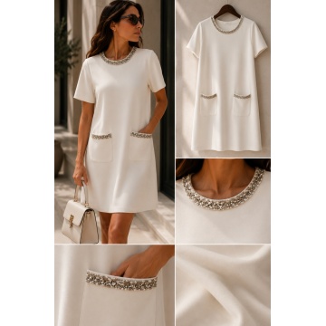 RG5286-1–Rochie Tricotată Ivory cu Detalii Strălucitoare - Img 5
