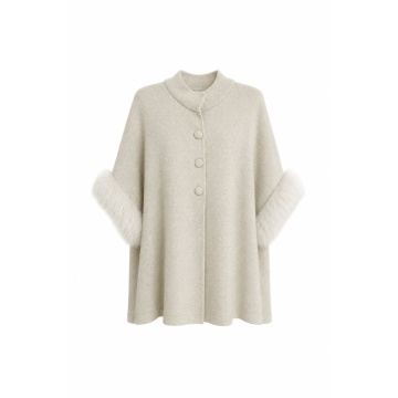 RG5319–Pelerină Tricotată Premium cu Blăniță – Ivory - Img 2