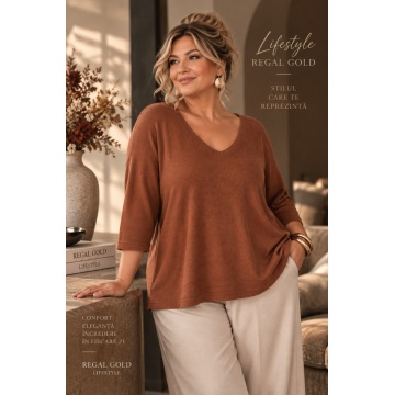 RG61777 –Bluză Oversize Modal Terracotta cu Mâneci Liliac – Soft Elegance (XL–3XL)