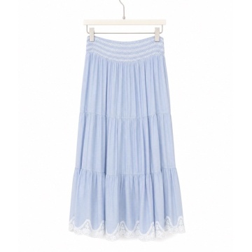 RG7055 Fustă midi light blue cu Volane și Tiv Brodat - Img 2