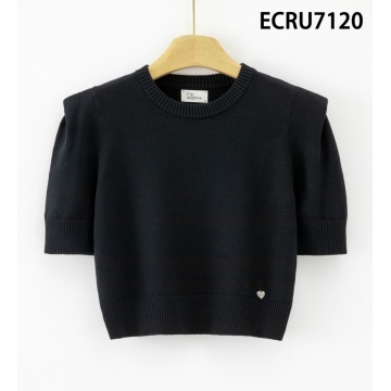 RG7120N Bluza neagra tricotată fin cu umeri structurați – Eleganță modernă - Img 3