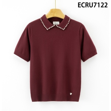 RG7122G Bluză violet tricotată fin cu guler decorat cu microperle – Eleganță discretă - Img 4