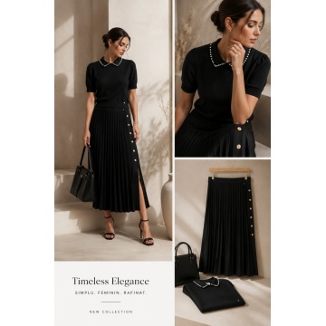 RG7122N Bluza neagra tricotată fin cu guler decorat cu microperle – Eleganță discretă - Img 7