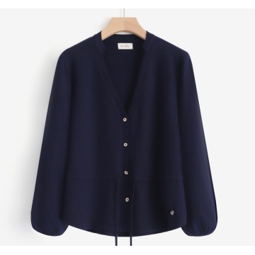 RG7143B–Cardigan din tricot fin cu șnur reglabil în talie – Navy - Img 2