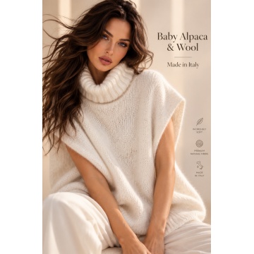 RG8195I–Pulover-Vestă Dolcevita Nuvola din Baby Alpaca & Lână – Made in Italy