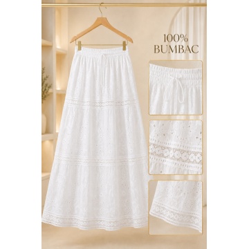 RG9036A1–Fustă MIDI albă din bumbac cu broderie ajurată – Pure Elegance 40–46 - Img 2