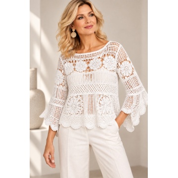 RGA235A –Bluză Boho Crochet Amélie – Alba–Bumbac 100% - Img 2