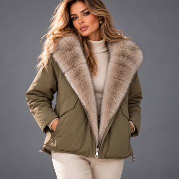 RGHA62001K Jachetă KAKI Winter Chic cu Guler Șal din Blană – Relaxed Fit - Img 2