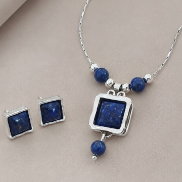 Set Argint 925 cu Lapis Lazuli „Blue Mosaic” –N3897-E2740