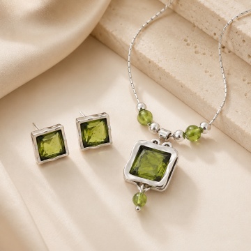 Set Argint 925 cu Peridot Natural „Green Mosaic”–N3897-E2740