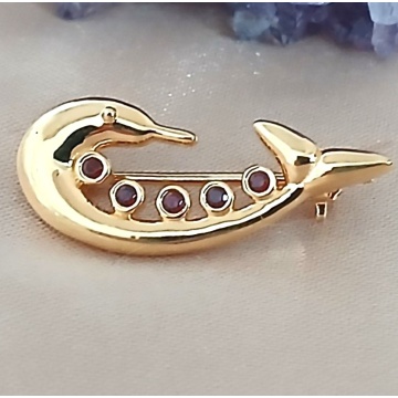Brosa Dolphin , argint placat cu aur RGBH062246 granat - Img 4