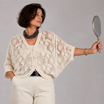 Cardigan Aura Crochet – Crem , 100% Bumbac 38–46 (S–XXL) RG2001C - Img 3