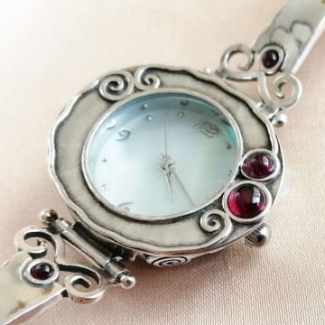 Ceas din Argint 925 cu Granate Naturale si Cadran din Sidef Royal Garnet W1578 - Img 4