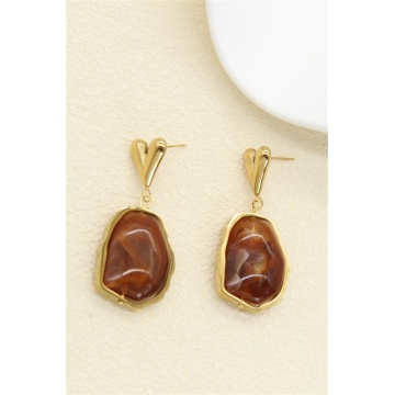 Cercei „Amber Stone” tip picătură din rășină maro RG217BO12N400 - Img 3