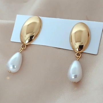 Cercei „Golden Drop Pearl” – Gold & White-RGCC19A