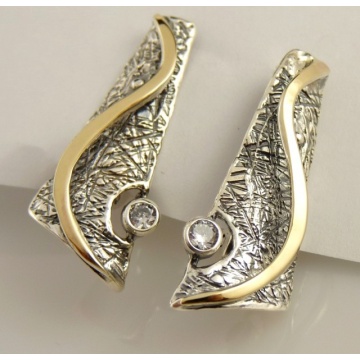 Cercei argint si aur 9 k-30382 zircon - Img 5