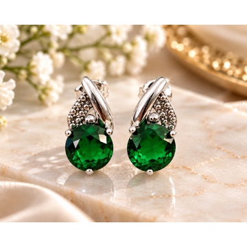 Cercei din Argint cu Cristal Verde – Emerald Green Elegance E2741