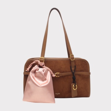 Geantă de Umăr Bestini Suede Chic – Cognac, cu Cataramă RG25657A - Img 4