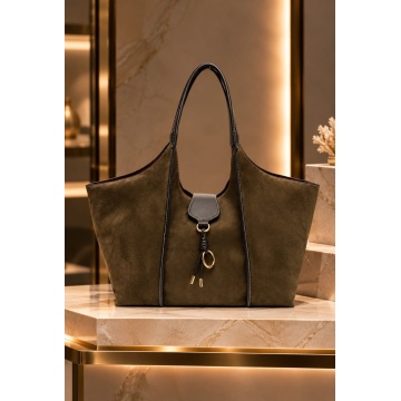 Geantă Kaki Shopper Suede Elegance – Efect Piele Întoarsă, Detalii Aurii RG26845K
