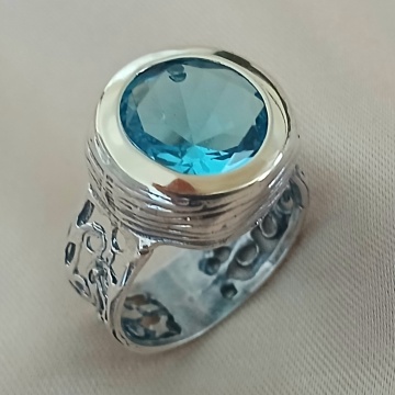 Inel argint si aur 14k -102911 cristal blue - Img 6