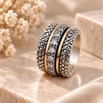 Inel argint si benzi aur 14k R1743