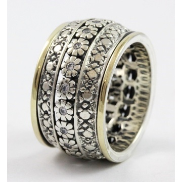 Inel Floréa din argint 925 și aur 14K – model floral cu zirconii și textură artizanală - Img 2