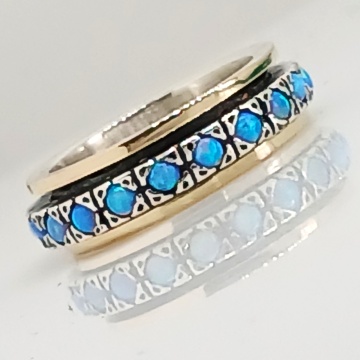 Inel Opalia din argint 925 și aur 14K – cu opal natural și design elegant - Img 1