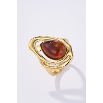 Inel reglabil „Amber Flame” – placat auriu RG424RX283 - Img 3