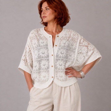 Kimono Boheme Brodé Alb , bumbac 100%, 38–46 (S–XXL) RG2003A - Img 3